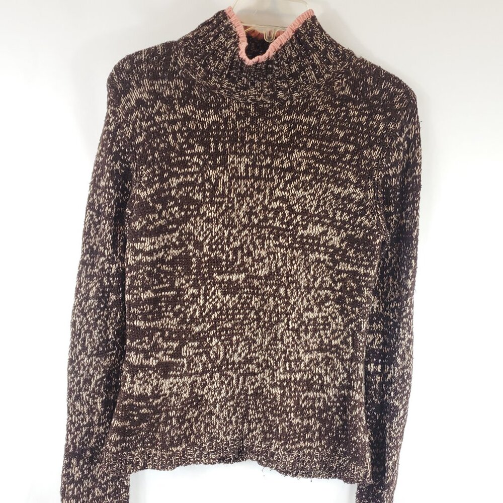 Vintage Harolds Womens Brown Cream Pink Knit Turtleneck Lng Slv Sweater Medium - Picture 2 of 10